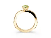 Solitaire Engagement Ring Setting for Fancy Yellow Pear-Shaped Center with Milgrain-Edged Pave Band and Prong Head in Yellow Gold