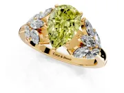 Leaf Cluster Engagement Ring Setting for Fancy Yellow Pear-Shaped Center with Marquise Accents and Prong Head in Yellow Gold