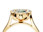 Single Halo Engagement Ring Setting for Fancy Green Pear-Shaped Center with Corner Claws, Plain Band and Prong Head in Yellow Gold