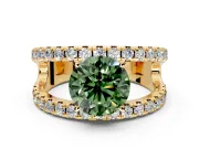 Solitaire Engagement Ring Setting for Fancy Green Round Cut Center with Wide-Open Split Shank and Prong Head in Yellow Gold