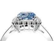 Starburst Halo Engagement Ring Setting for Fancy Blue Cushion Cut Center with Flat Cathedral Band and Prong Head in White Gold