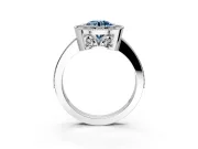Halo Engagement Ring Setting for Fancy Blue Round Cut Center with Milgrain Halo, Pave Band and Prong Head in Sterling Silver
