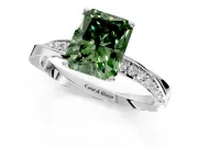 Side Accent Engagement Ring Setting for Fancy Green Radiant Cut Center with Accent Shoulders and Prong Head in Sterling Silver