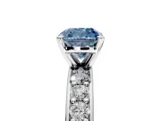 Solitaire Engagement Ring Setting for Fancy Blue Cushion Cut Center with Channel-Set Accents and Prong Head in Platinum
