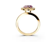 Halo Engagement Ring Setting for Fancy Pink Heart-Shaped Center with Thin Plain Band and Prong Head in Yellow Gold