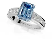 Solitaire Engagement Ring Setting for Fancy Blue Emerald Cut Center with Princess Cut Channel Band and Prong Head in Sterling Silver