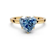 Solitaire Engagement Ring Setting for Fancy Blue Heart-Shaped Center with Thin Rounded Plain Band and Prong Head in Yellow Gold