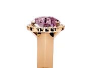 Halo Engagement Ring Setting for Fancy Pink Round Cut Center with Knife Ridge Cathedral Band and Prong Head in Rose Gold