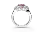 3 Stone Engagement Ring Setting for Fancy Pink Princess Cut Center with Raised Basket Heads and Prong Head in Sterling Silver
