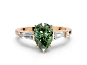 Bar-Set Engagement Ring Setting for Fancy Green Pear-Shaped Center with Tapered Baguette Accents and Prong Head in Rose Gold