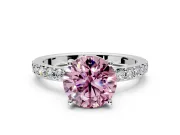 Solitaire Engagement Ring Setting for Fancy Pink Round Cut Center with Round Cut Pave Band and Prong Head in Platinum