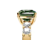 5 Stone Engagement Ring Setting for Fancy Green Asscher Cut Center with Plain Band and Prong Head in Yellow Gold