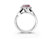 Halo Engagement Ring Setting for Fancy Pink Heart-Shaped Center with Narrow Pave Split Shank and Prong Head in White Gold