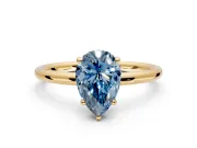 Solitaire Engagement Ring Setting for Fancy Blue Pear-Shaped Center with Plain Band, Open Basket and Prong Head in Yellow Gold