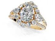 Halo Engagement Ring Setting for Pear-Shaped Center with Two-Strand Split Shank and Prong Head in Yellow Gold