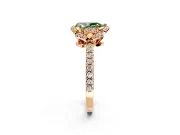 Halo Engagement Ring Setting for Fancy Green Pear-Shaped Center with Openwork Halo, Pave Band and Prong Head in Rose Gold