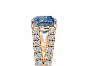 Solitaire Engagement Ring Setting for Fancy Blue Cushion Cut Center with Pave Split Shank and Prong Head in Rose Gold