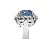 Starburst Halo Engagement Ring Setting for Fancy Blue Cushion Cut Center with Flat Cathedral Band and Prong Head in White Gold