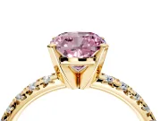 Solitaire Engagement Ring Setting for Fancy Pink Cushion Cut Center with Large Accents and Prong Head in Yellow Gold