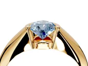 Tension Engagement Ring Setting for Fancy Blue Pear-Shaped Center with Wide Tapered Band and Tension Head in Yellow Gold