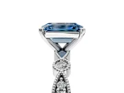 Solitaire Engagement Ring Setting for Fancy Blue Emerald Cut Center with Milgrain Bezel Accents and Prong Head in Sterling Silver