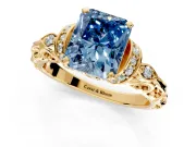 Solitaire Engagement Ring Setting for Fancy Blue Radiant Cut Center with Filigree Band and Prong Head in Yellow Gold