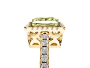 Accent Halo Engagement Ring Setting for Fancy Yellow Princess Cut Center with Full-Length Pave Band and Prong Head in Yellow Gold
