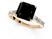Baguette Engagement Ring Setting for Fancy Black Asscher Cut Center with Alternating Bar-Set Band and Prong Head in Rose Gold
