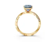 Side Accent Engagement Ring Setting for Fancy Blue Princess Cut Center with Accent Shoulders and Prong Head in Yellow Gold