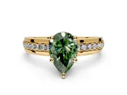 Solitaire Engagement Ring Setting for Fancy Green Pear-Shaped Center with Raised Channel Band and Prong Head in Yellow Gold