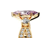 3 Stone Engagement Ring Setting for Fancy Pink Marquise Center with Pave Twist Band and Prong Head in Yellow Gold