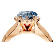 Halo Engagement Ring Setting for Fancy Blue Heart-Shaped Center with Knife Ridge Cathedral Band and Prong Head in Rose Gold