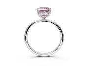 Hidden Halo Engagement Ring Setting for Fancy Pink Princess Cut Center with Thin Round-Wire Band and Prong Head in Platinum