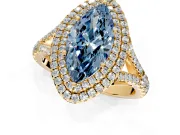 Double Halo Engagement Ring Setting for Fancy Blue Marquise Center with Narrow Pave Split Shank and Prong Head in Yellow Gold