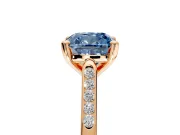 Solitaire Engagement Ring Setting for Fancy Blue Cushion Cut Center with Channel Accents and Prong Head in Rose Gold