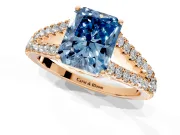 Solitaire Engagement Ring Setting for Fancy Blue Radiant Cut Center with Pave Split Shank and Prong Head in Rose Gold