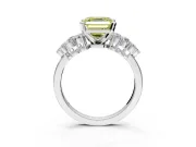 Cluster Engagement Ring Setting for Fancy Yellow Asscher Cut Center with 2-Row Shoulder Clusters and Prong Head in Platinum