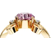 Solitaire Engagement Ring Setting for Fancy Pink Round Cut Center with Twisted Band and Scroll Prong Head in Yellow Gold