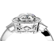 Halo Engagement Ring Setting for Oval Center with Milgrain Rim, Pave Band and Prong Head in Sterling Silver