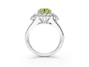 Halo Engagement Ring Setting for Fancy Yellow Round Cut Center with Two-Strand Split Shank and Prong Head in Sterling Silver
