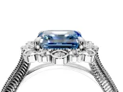 Milgrain Halo Engagement Ring Setting for Fancy Blue Asscher Cut Center with Bezel Point Accents and Prong Head in White Gold