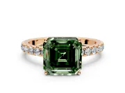 Solitaire Engagement Ring Setting for Fancy Green Asscher Cut Center with Large Accent Band and Prong Head in Rose Gold