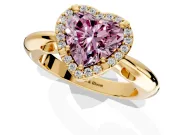 Halo Engagement Ring Setting for Fancy Pink Heart-Shaped Center with Tapered Plain Band and Prong Head in Yellow Gold