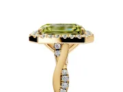 Halo Engagement Ring Setting for Fancy Yellow Emerald Cut Center with Twist Band and Prong Head in Yellow Gold