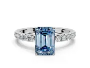 Solitaire Engagement Ring Setting for Fancy Blue Emerald Cut Center with Large Accent Band and Prong Head in Platinum