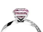 Side Accent Engagement Ring Setting for Fancy Pink Asscher Cut Center with Accent Shoulders and Prong Head in Platinum