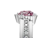 Halo Engagement Ring Setting for Fancy Pink Heart-Shaped Center with Wide Band, Inlaid Accent Row and Prong Head in Sterling Silver