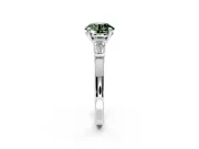 3 Stone Engagement Ring Setting for Fancy Green Round Cut Center with Channel Baguette Accents and Prong Head in Sterling Silver