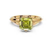 Solitaire Engagement Ring Setting for Fancy Yellow Asscher Cut Center with Milgrain Cathedral Band and Prong Head in Yellow Gold