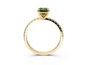 Solitaire Engagement Ring Setting for Fancy Green Emerald Cut Center with Fine Pave Narrow Band and Prong Head in Yellow Gold